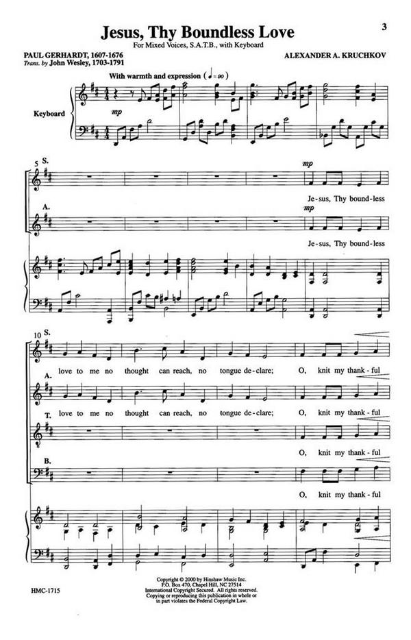 Alexander Kruchkov, Jesus, Thy Boundless Love  SATB and Keyboard  Chorpartitur