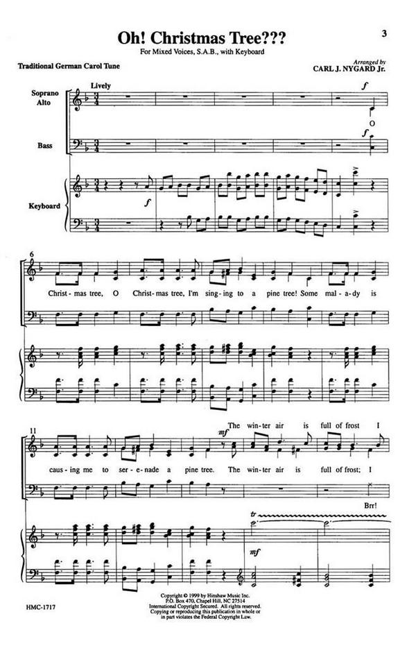 Oh! Christmas Tree&nbsp;&nbsp;SAB and Keyboard&nbsp;&nbsp;Chorpartitur