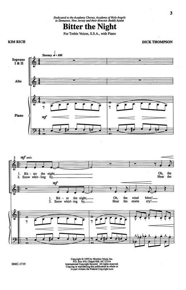 Dick Thompson, Bitter The Night&nbsp;&nbsp;SSA, Piano&nbsp;&nbsp;Chorpartitur