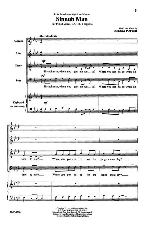 Kenney Potter, Sinnuh Man&nbsp;&nbsp;SATB a Cappella&nbsp;&nbsp;Chorpartitur