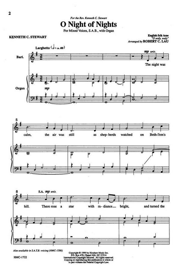 O Night Of Nights&nbsp;&nbsp;SAB, Organ&nbsp;&nbsp;Chorpartitur