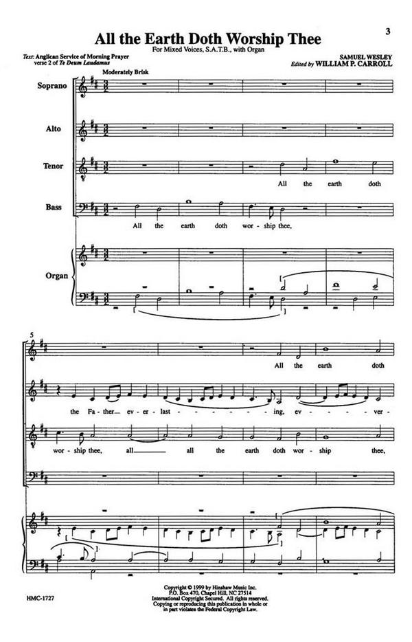 Samuel Sebastian Wesley, All The Earth Doth Worship Thee&nbsp;&nbsp;SATB and Organ&nbsp;&nbsp;Chorpartitur