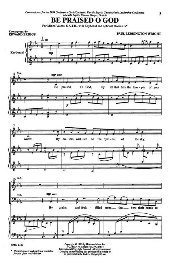 Paul Leddington Wright, Be Praised O God&nbsp;&nbsp;SATB and Keyboard&nbsp;&nbsp;Chorpartitur