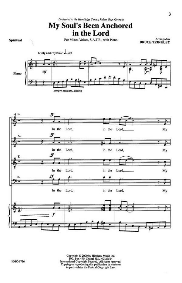 My Soul's Been Anchored In The Lord&nbsp;&nbsp;SATB, Piano&nbsp;&nbsp;Chorpartitur