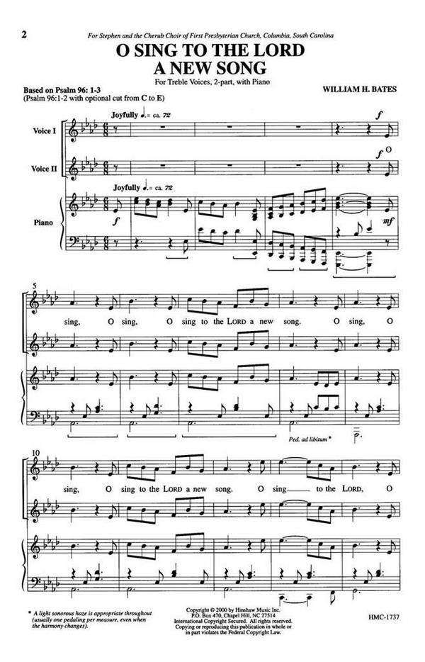 William H. Bates, O Sing To The Lord A New Song&nbsp;&nbsp;2-Part Choir and Piano&nbsp;&nbsp;Chorpartitur
