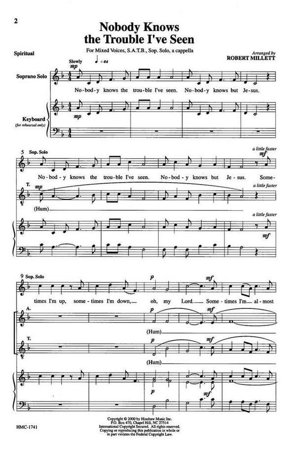 Nobody Knows The Trouble I've Seen&nbsp;&nbsp;SATB, Soprano Solo, a Cappella&nbsp;&nbsp;Chorpartitur