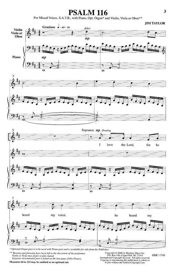 Jim Taylor, Psalm 116&nbsp;&nbsp;SATB, Piano&nbsp;&nbsp;Chorpartitur