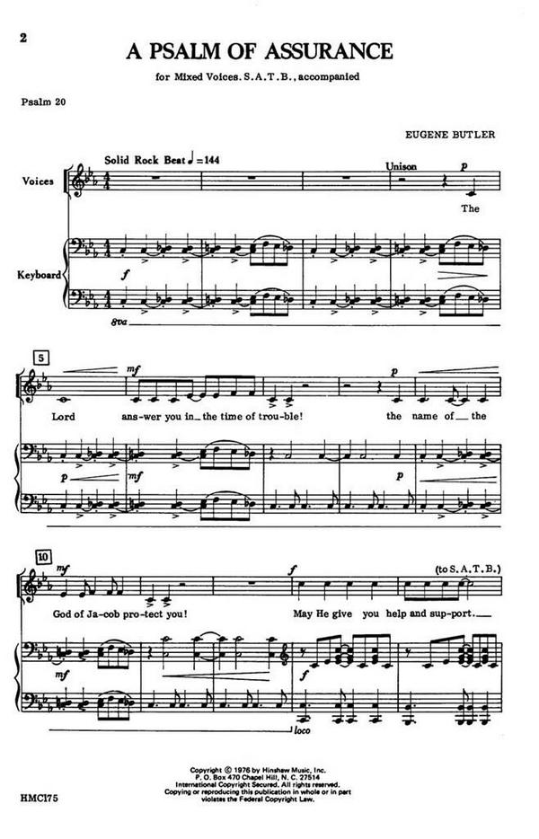 Eugene Butler, A Psalm Of Assurance&nbsp;&nbsp;SATB and Keyboard&nbsp;&nbsp;Chorpartitur