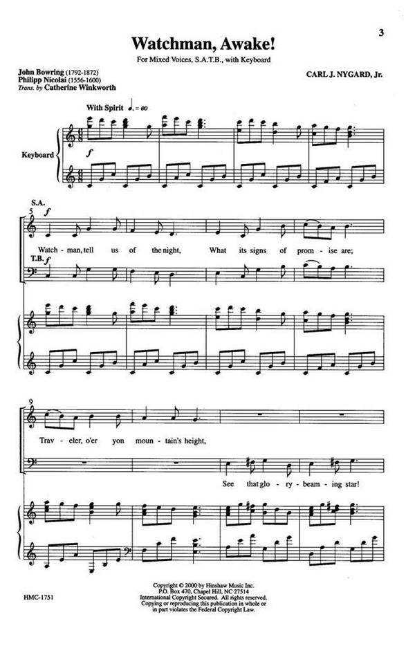 Carl Nygard, Watchman, Awake&nbsp;&nbsp;SATB and Keyboard&nbsp;&nbsp;Chorpartitur