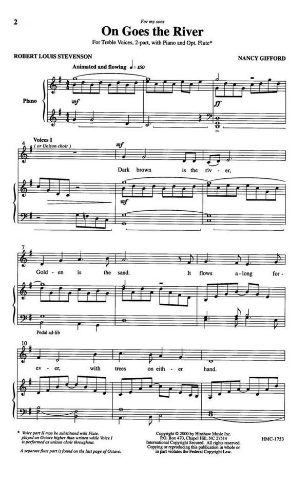 Nancy Gifford, On Goes The River&nbsp;&nbsp;2-Part Choir and Piano&nbsp;&nbsp;Chorpartitur