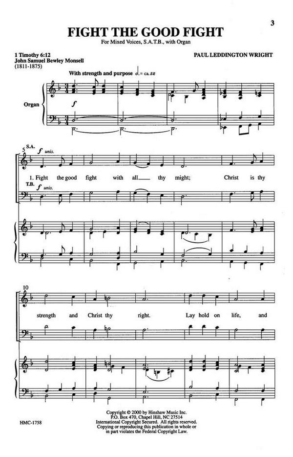 Paul Leddington Wright, Fight The Good Fight&nbsp;&nbsp;SATB and Keyboard&nbsp;&nbsp;Chorpartitur
