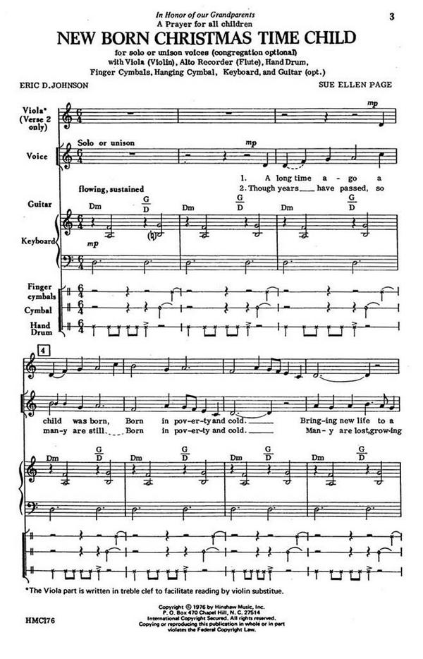 Sue Ellen Page, New Born Christmas Time Child&nbsp;&nbsp;Solo or Unison, Congregation OPT.,&nbsp;&nbsp;Chorpartitur