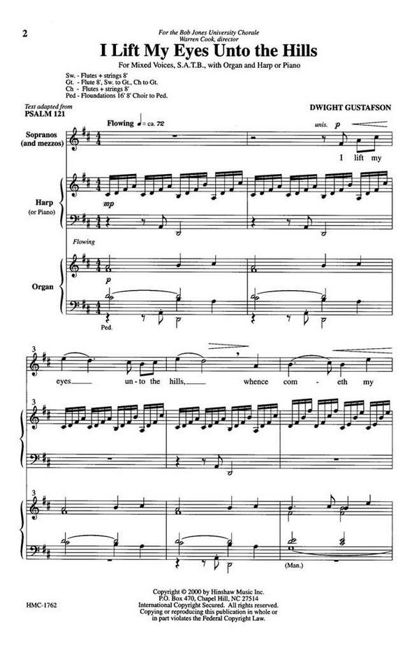 Dwight Gustafson, I Lift My Eyes Unto The Hills&nbsp;&nbsp;SATB, Organ and Harp Or Piano&nbsp;&nbsp;Chorpartitur
