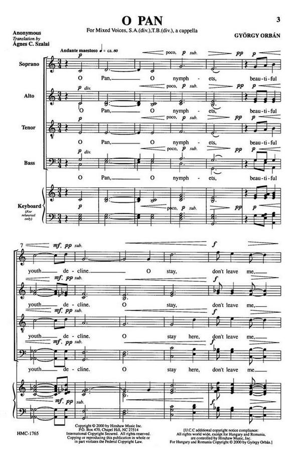 György Orbán, O Pan&nbsp;&nbsp;SATB a Cappella&nbsp;&nbsp;Chorpartitur