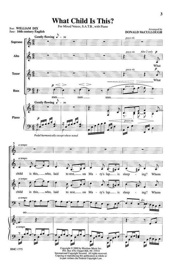 What Child Is This?&nbsp;&nbsp;SATB, Piano&nbsp;&nbsp;Chorpartitur