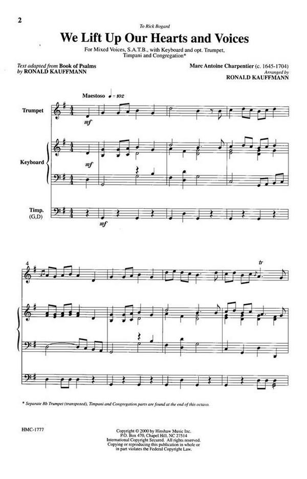Marc-Antoine Charpentier, We Lift Up Our Hearts And Voices&nbsp;&nbsp;SATB, Congregation, Keyboard&nbsp;&nbsp;Chorpartitur