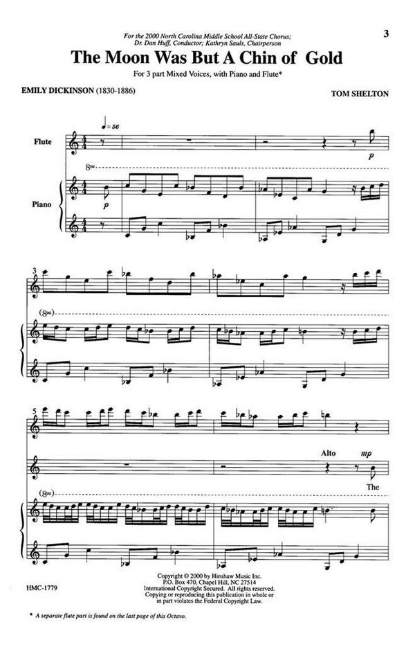 Tom Shelton, The Moon Was But A Chin Of Gold&nbsp;&nbsp;3-Part Choral, Piano, Flute Optional&nbsp;&nbsp;Chorpartitur