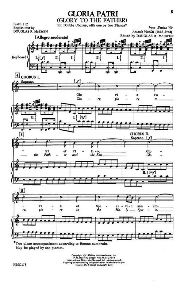 Antonio Vivaldi, Gloria Patri  SATB - Double, Keyboard  Chorpartitur