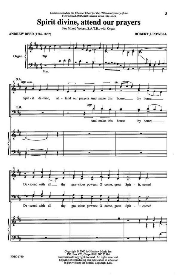 Robert Powell, Spirit Divine, Attend Our Prayers&nbsp;&nbsp;SATB and Organ&nbsp;&nbsp;Chorpartitur