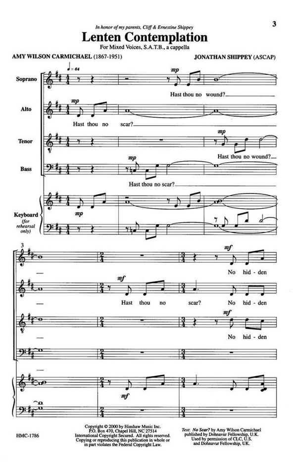 Jonathan Shippey, Lenten Contemplation&nbsp;&nbsp;SATB a Cappella&nbsp;&nbsp;Chorpartitur