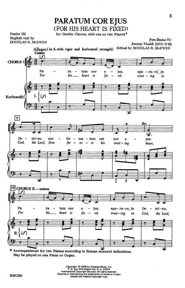 Antonio Vivaldi, Paratum Cor Ejus  SAATTBB, Keyboard  Chorpartitur