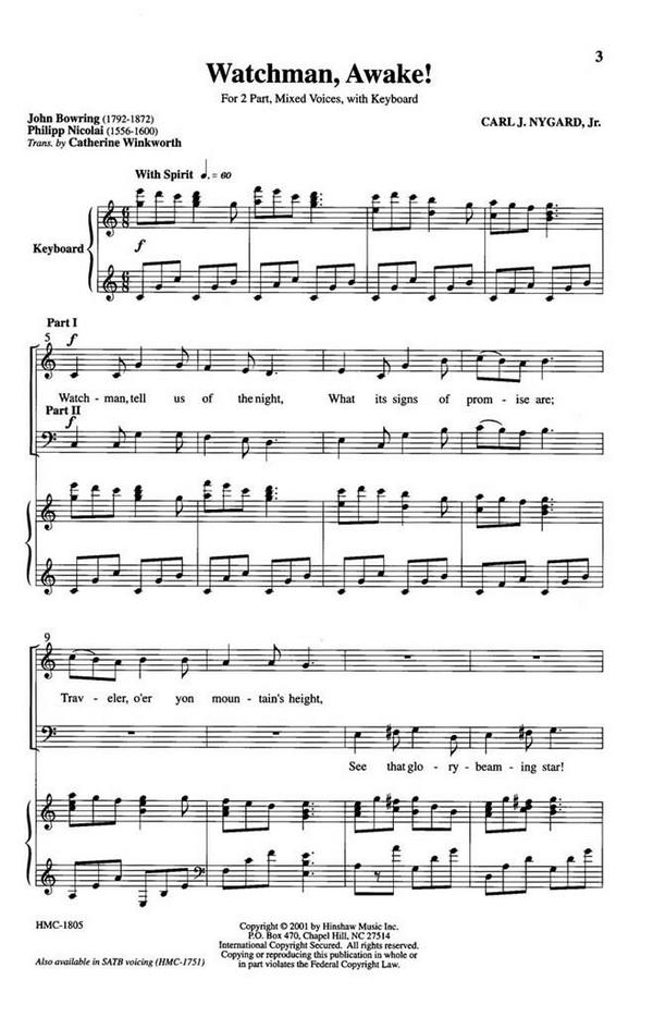 Carl Nygard, Watchman, Awake!&nbsp;&nbsp;2-Part Choir and Keyboard&nbsp;&nbsp;Chorpartitur