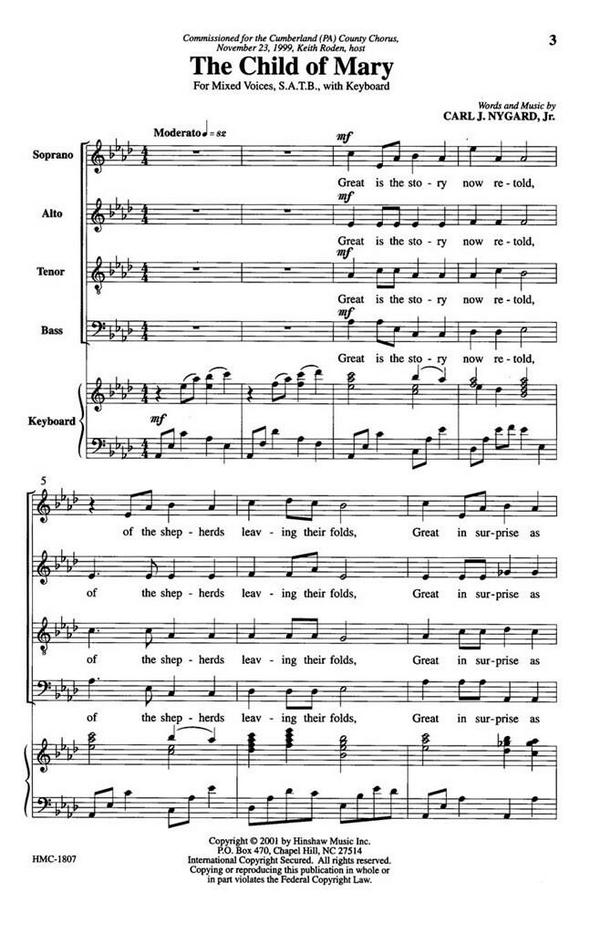 Carl Nygard, The Child Of Mary&nbsp;&nbsp;SATB Divisi, Keyboard&nbsp;&nbsp;Chorpartitur