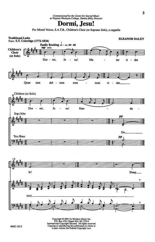 Eleanor Daley, Dormi, Jesu&nbsp;&nbsp;SATB, Treble Choir [or Children], a Cappella&nbsp;&nbsp;Chorpartitur