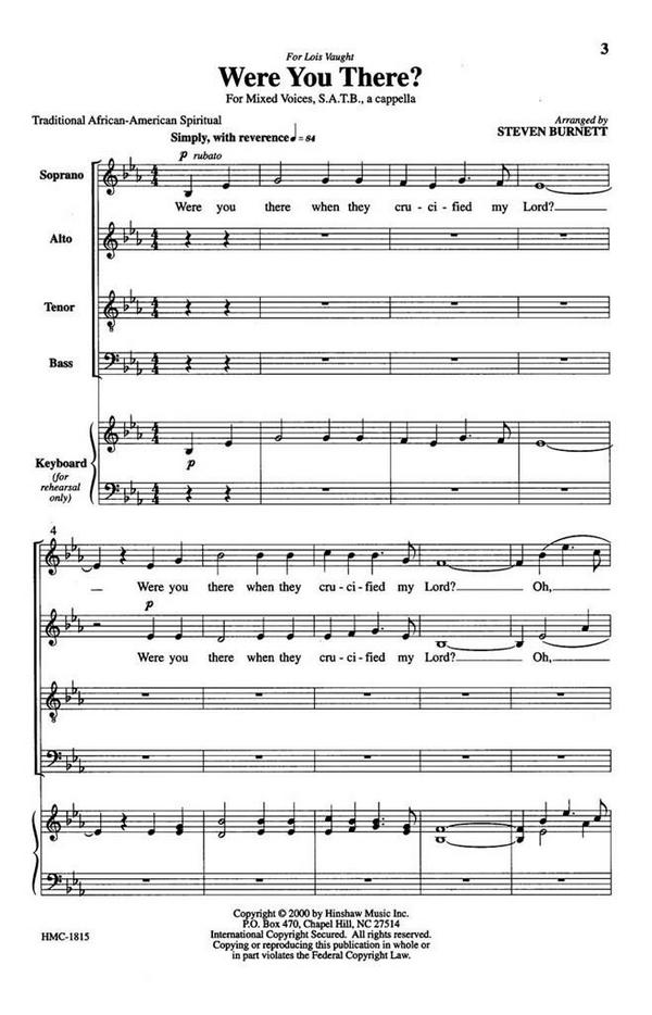 Were You There?&nbsp;&nbsp;SATB a Cappella&nbsp;&nbsp;Chorpartitur