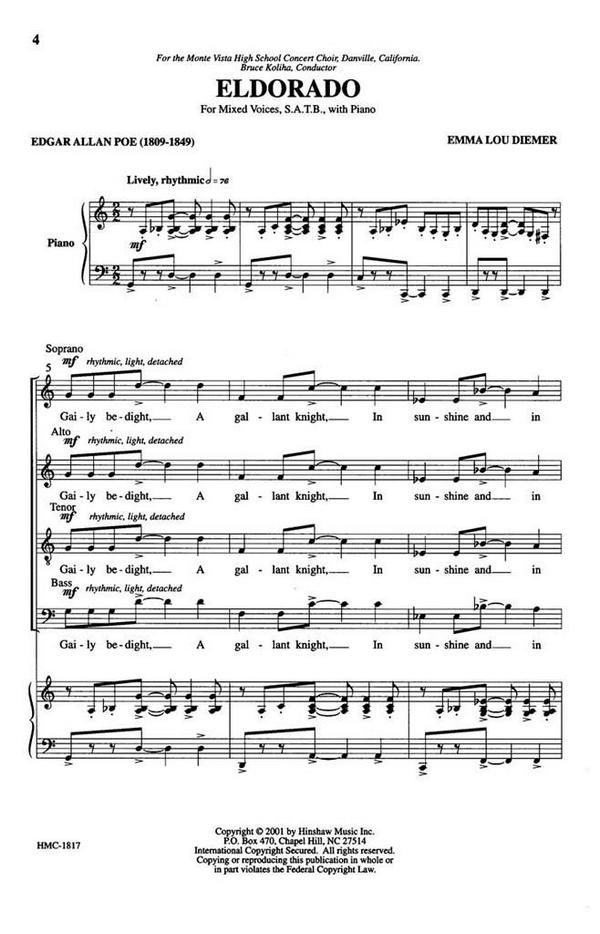 Emma Lou Diemer, Eldorado&nbsp;&nbsp;SATB, Piano&nbsp;&nbsp;Chorpartitur