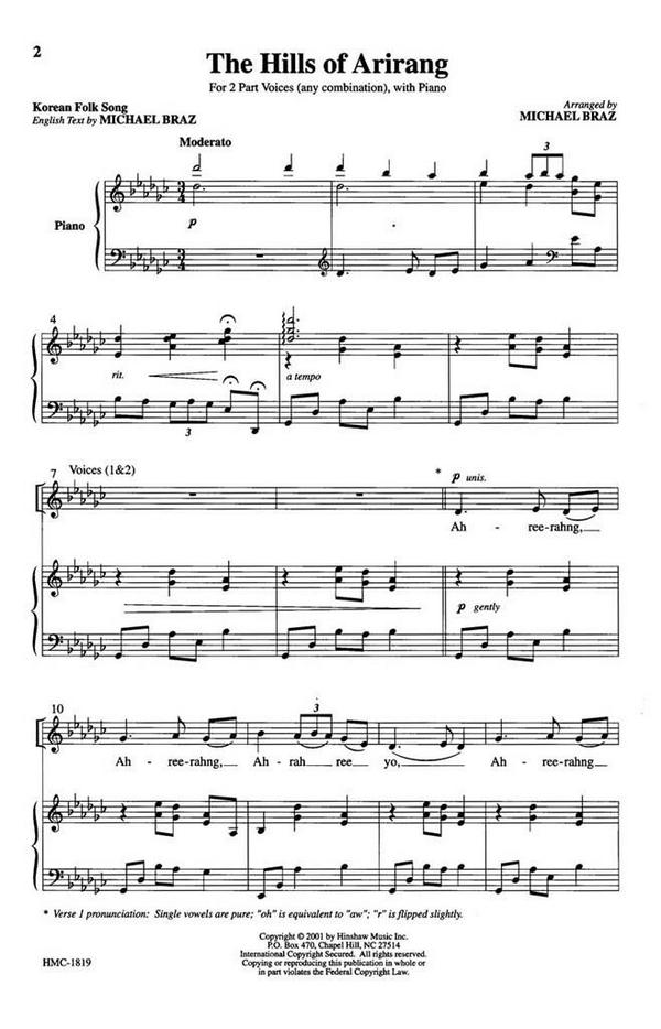 The Hills Of Arirang&nbsp;&nbsp;2-Part Choir and Piano&nbsp;&nbsp;Chorpartitur