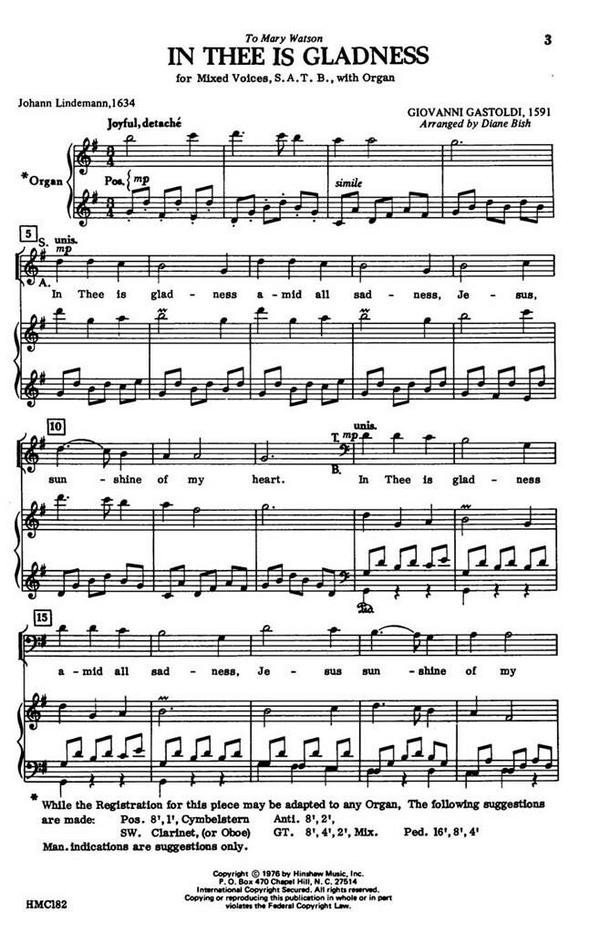 Giovanni Giacomo Gastoldi, In Thee Is Gladness&nbsp;&nbsp;SATB and Organ&nbsp;&nbsp;Chorpartitur
