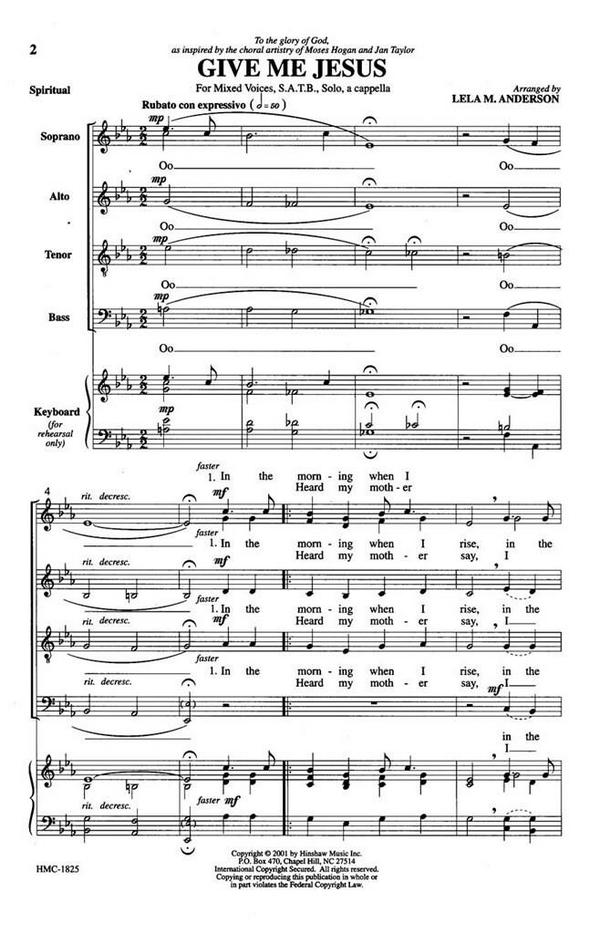 Give Me Jesus&nbsp;&nbsp;SATB, Contralto Solo, a Cappella&nbsp;&nbsp;Chorpartitur