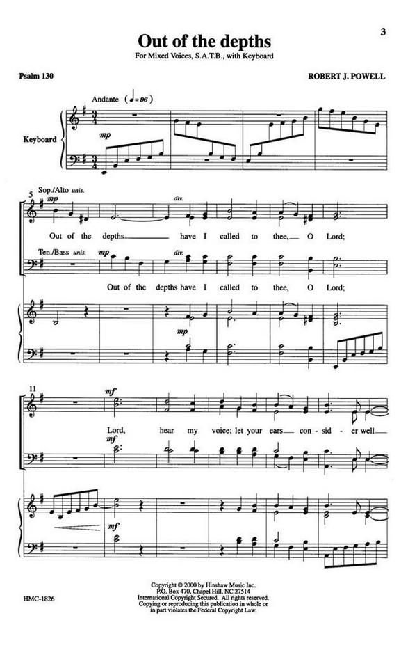 Robert Powell, Out Of The Depths&nbsp;&nbsp;SATB and Organ&nbsp;&nbsp;Chorpartitur