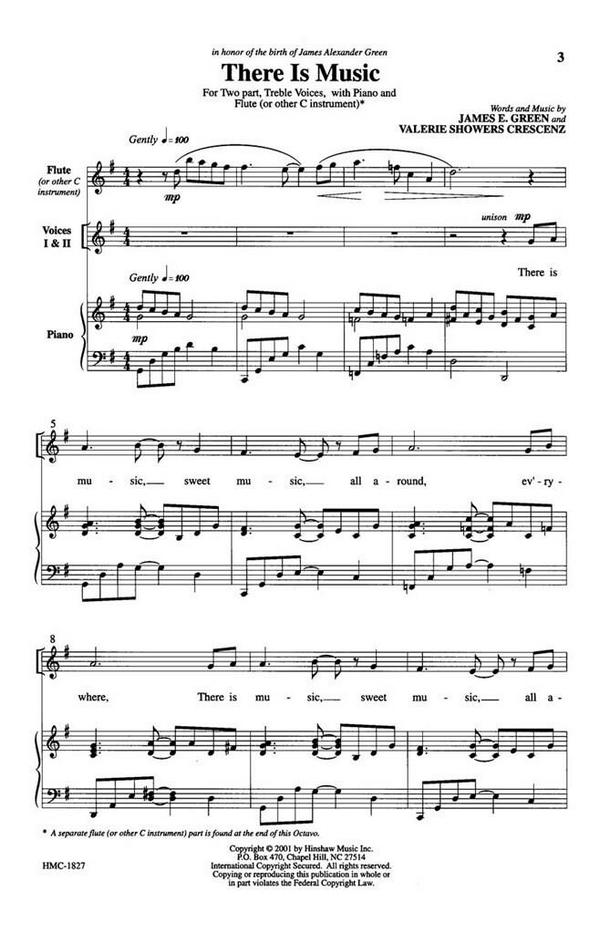 James E. Green, There Is Music&nbsp;&nbsp;2-Part, SA, Piano and Flute&nbsp;&nbsp;Chorpartitur