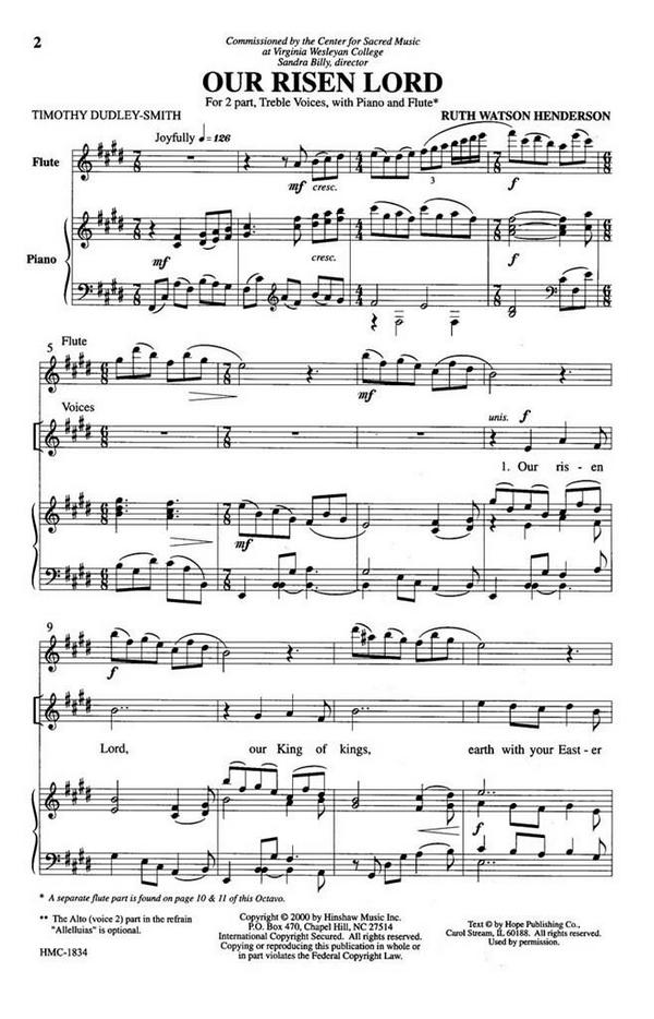 Ruth Watson Henderson, Our Risen Lord&nbsp;&nbsp;SA, Piano Or Flute&nbsp;&nbsp;Chorpartitur