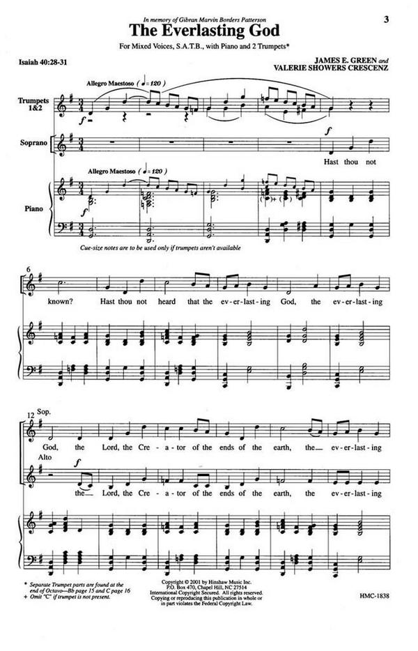 James E. Green, The Everlasting God&nbsp;&nbsp;SATB, Piano&nbsp;&nbsp;Chorpartitur