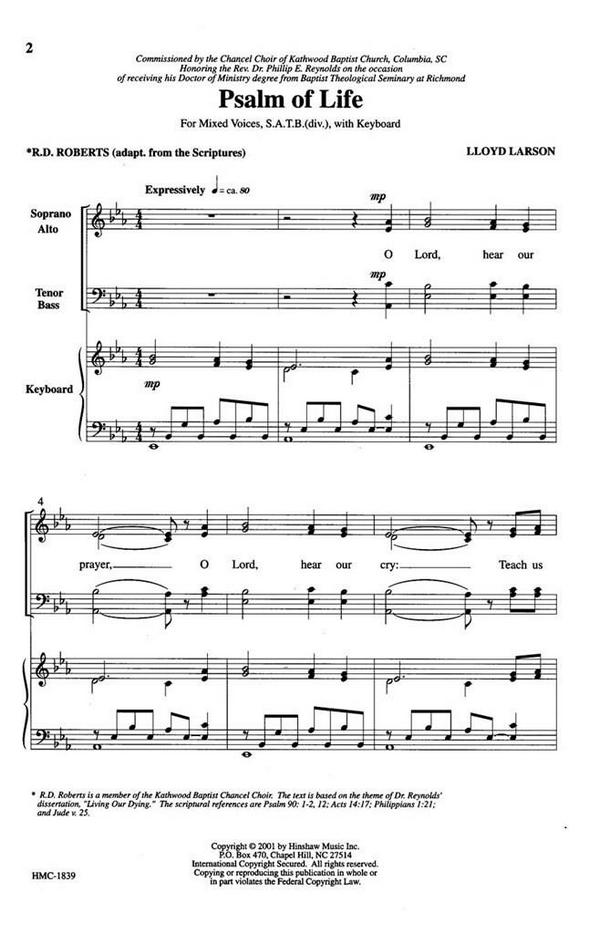 Lloyd Larson, Psalm Of Life&nbsp;&nbsp;SATB Divisi, Keyboard&nbsp;&nbsp;Chorpartitur
