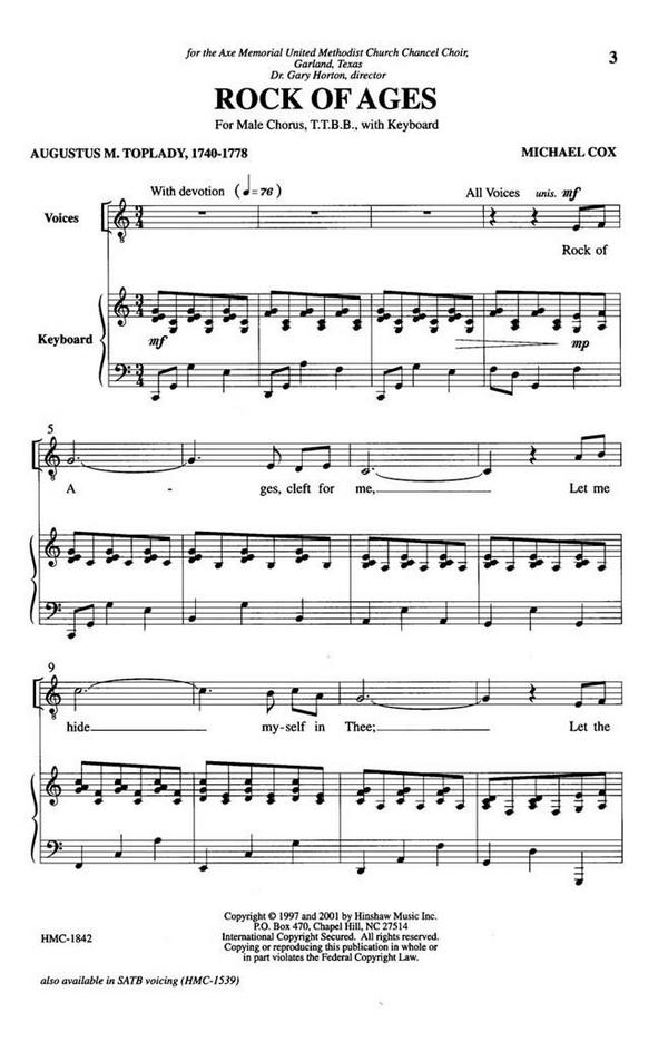 Michael Cox, Rock Of Ages&nbsp;&nbsp;TTBB, Keyboard&nbsp;&nbsp;Chorpartitur
