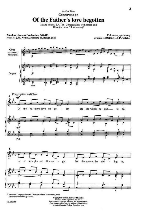 Concertato On Of The Father's Love Begotten&nbsp;&nbsp;SATB, Organ, Optional Oboe&nbsp;&nbsp;Chorpartitur