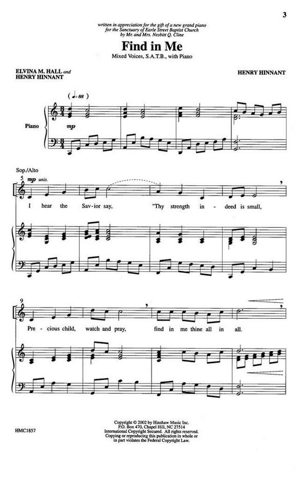 Henry Hinnant, Find In Me&nbsp;&nbsp;SATB, Piano&nbsp;&nbsp;Chorpartitur