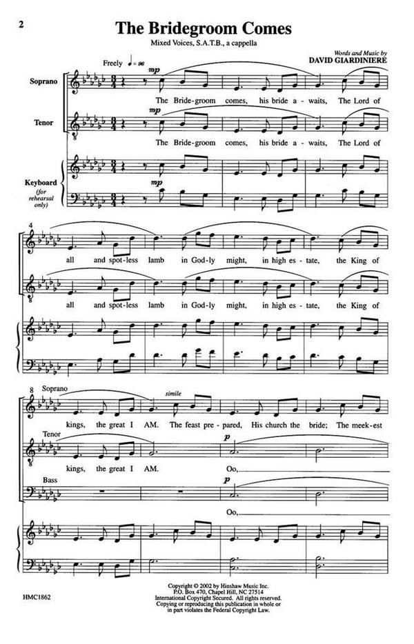 David Giardiniere, The Bridegroom Comes&nbsp;&nbsp;SATB Divisi a Cappella&nbsp;&nbsp;Chorpartitur