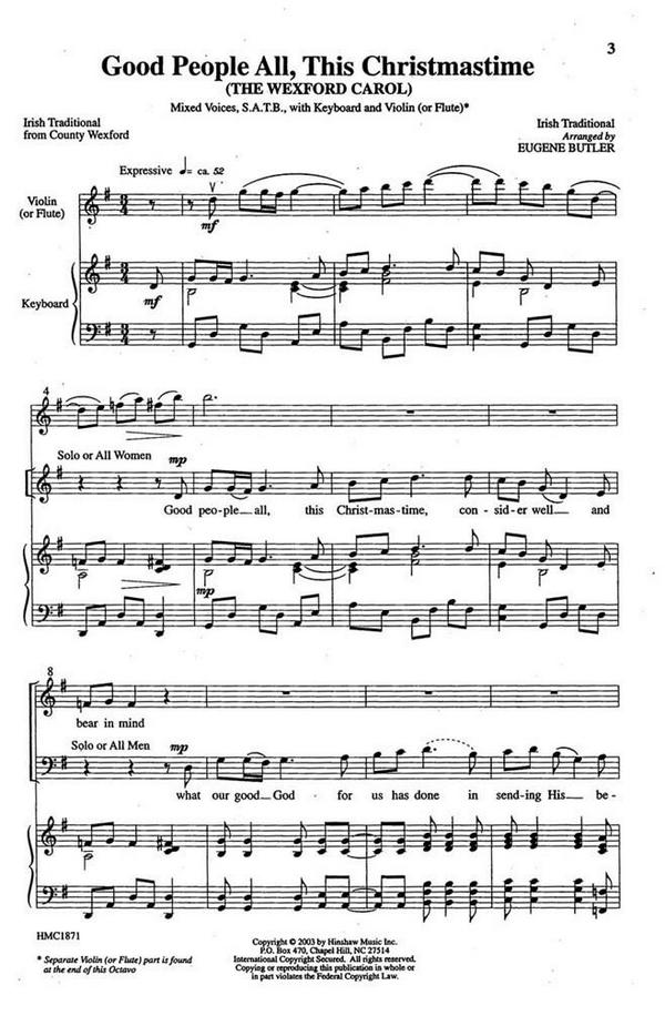 Good People All, This Christmastime&nbsp;&nbsp;SATB, Keyboard, Flute Or Violin&nbsp;&nbsp;Chorpartitur