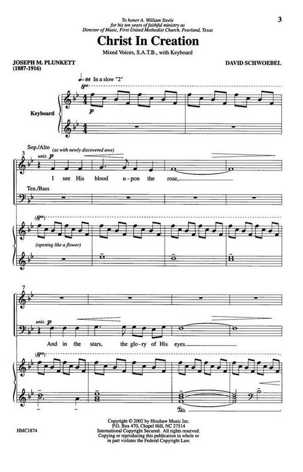 David Schwoebel, Christ In Creation&nbsp;&nbsp;SATB and Keyboard&nbsp;&nbsp;Chorpartitur
