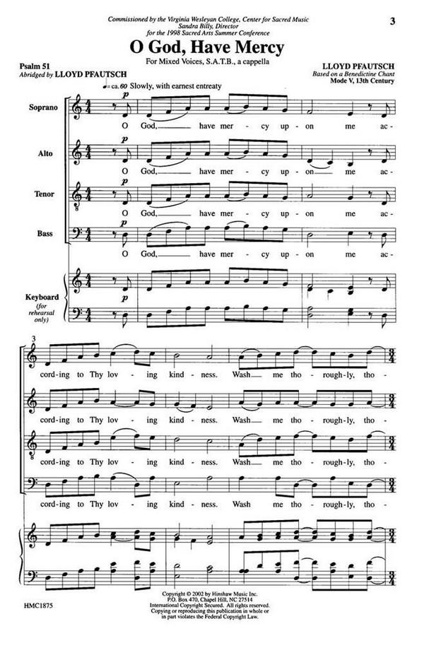 Lloyd Pfautsch, O God, Have Mercy&nbsp;&nbsp;SATB a Cappella&nbsp;&nbsp;Chorpartitur