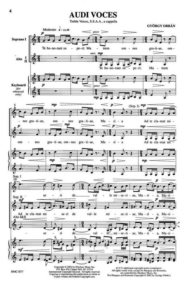 György Orbán, Audi Voces&nbsp;&nbsp;SSAA a Cappella&nbsp;&nbsp;Chorpartitur