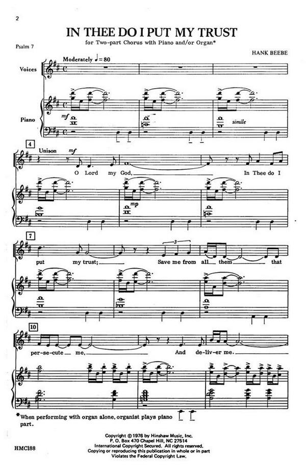 Hank Beebe, In Thee Do I Put My Trust&nbsp;&nbsp;2-Part Choir and Keyboard&nbsp;&nbsp;Chorpartitur