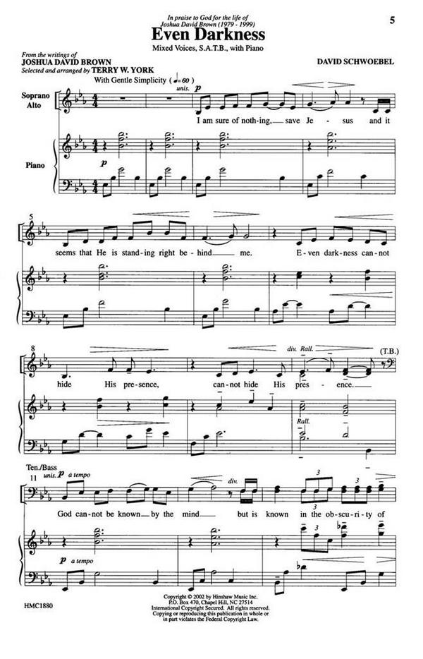 David Schwoebel, Even Darkness&nbsp;&nbsp;SATB, Piano&nbsp;&nbsp;Chorpartitur