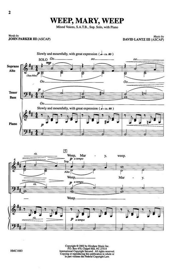 David III Lantz, Weep, Mary, Weep&nbsp;&nbsp;SATB, Soprano Solo, a Cappella&nbsp;&nbsp;Chorpartitur