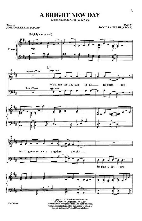David III Lantz, A Bright New Day&nbsp;&nbsp;SATB, Piano&nbsp;&nbsp;Chorpartitur